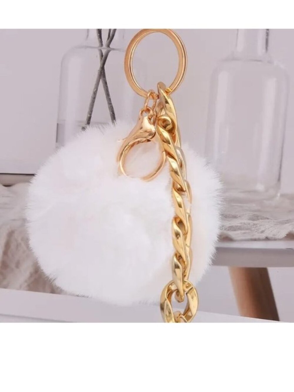 Fuzzy Pom Pom Bag Charm Keychain Purse Chunky Glam Chain Stylish Trendy Luxury